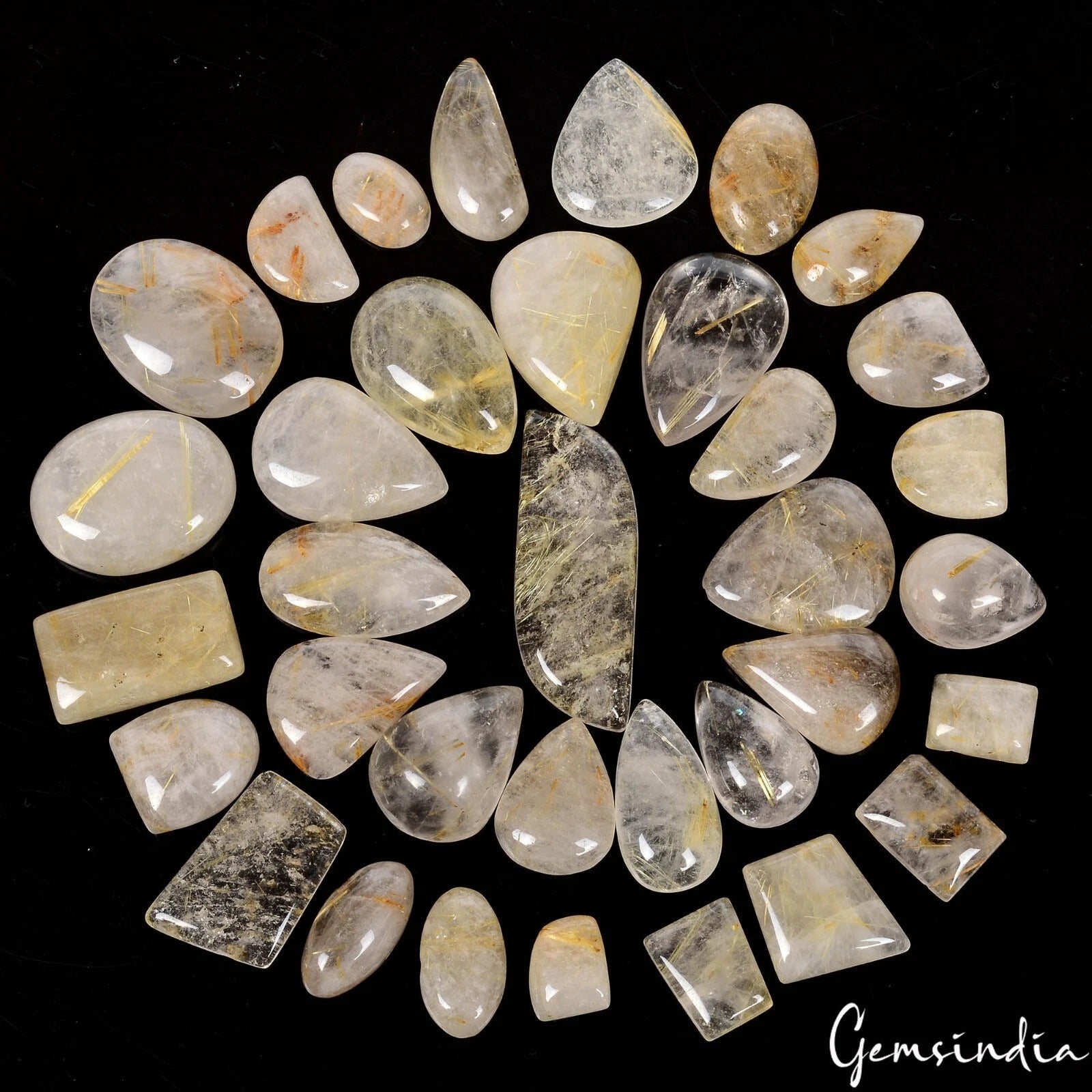 570 Ct Natural Untreated Rutile Quartz Mix Cabochon Wholesale Loose Gemstone Lot