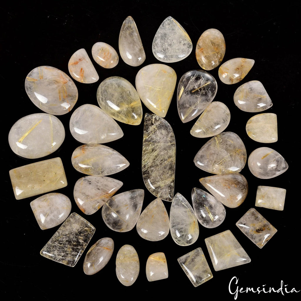 Rutile Quartz Lot, Cabochon, Untreated — 35 Pieces, 12mm to 40mm, 570 Ct, Madagascar