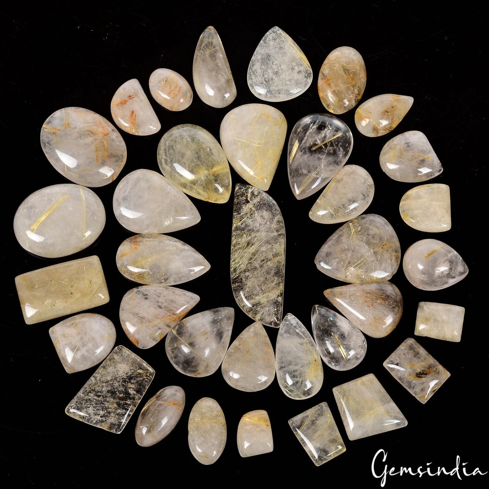 Rutile Quartz Lot, Cabochon, Untreated — 35 Pieces, 12mm to 40mm, 570 Ct, Madagascar