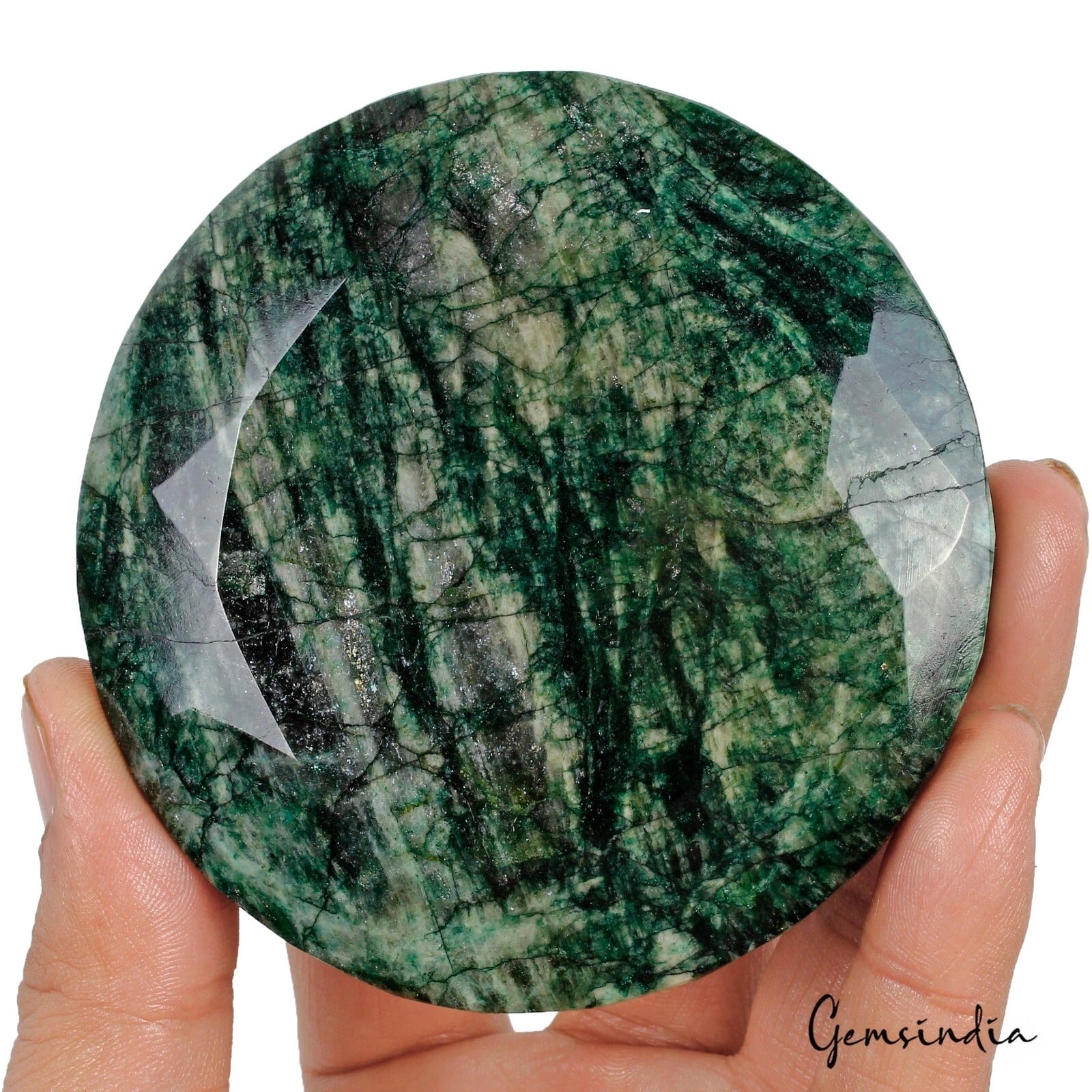 1800 Ct Natural Dark Green Emerald 88x26mm Round Faceted Huge Brazil Gemstone