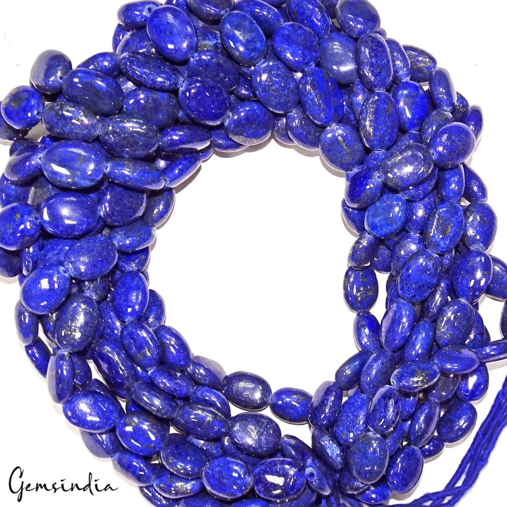 3750 Ct/10 Strands Natural Blue Lapis Lazuli Oval Cab Drill Bead Strands 18"each
