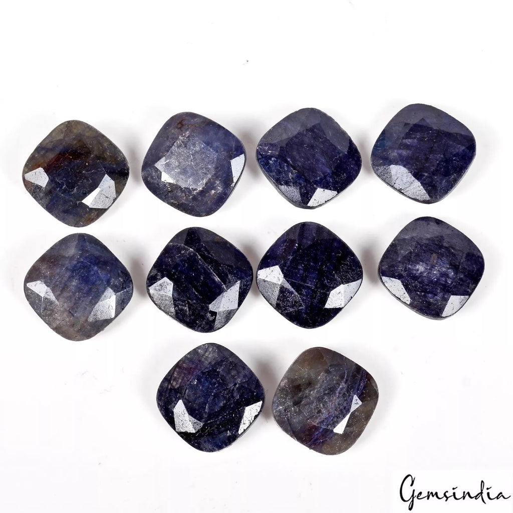 Certified 144.20 Cts/10 Pcs Natural Blue Sapphire Cushion Checker Cut Loose Gems