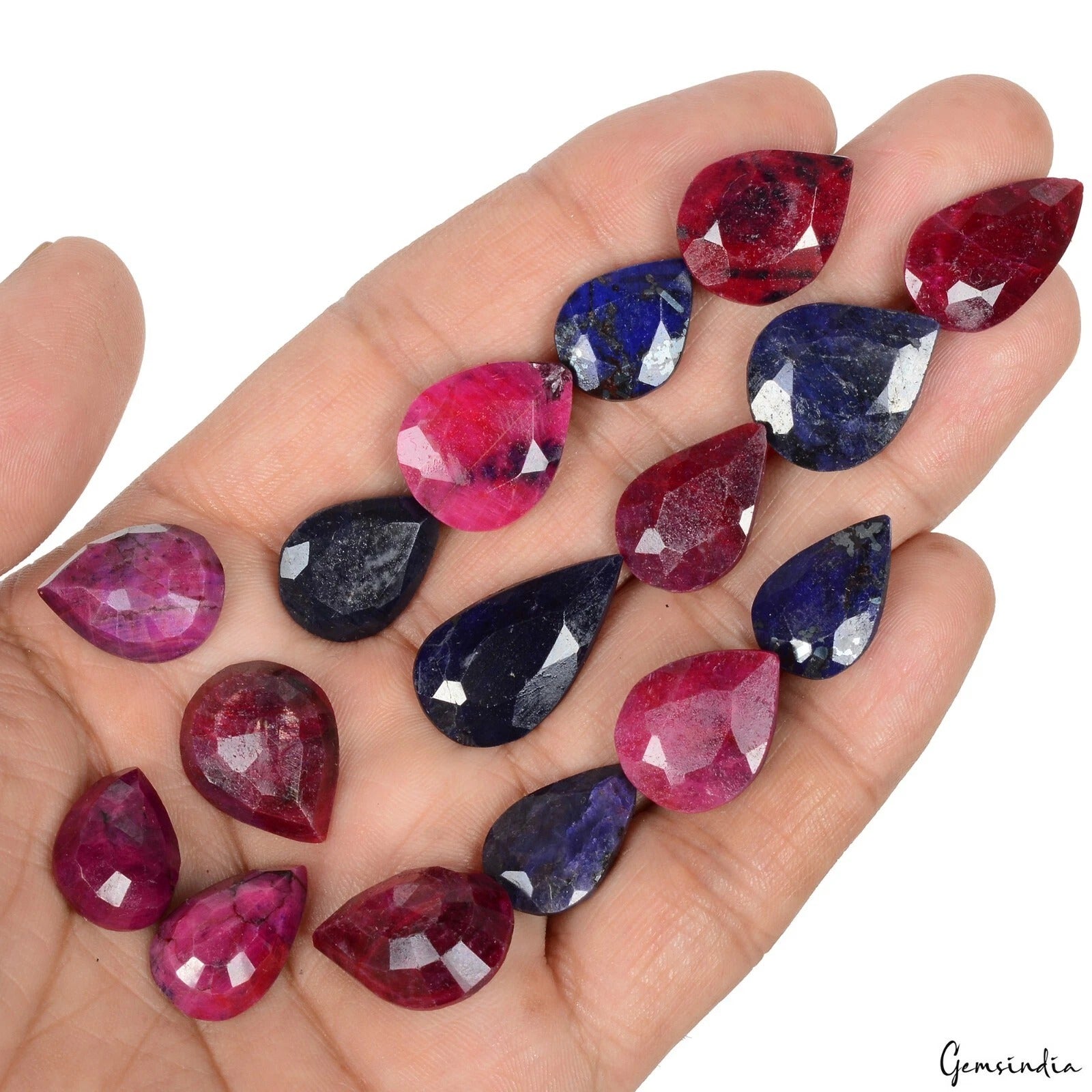 250.00 Ct Natural Red Ruby Blue Sapphire Pear Faceted Gems Lot 16Pcs For Jewelry