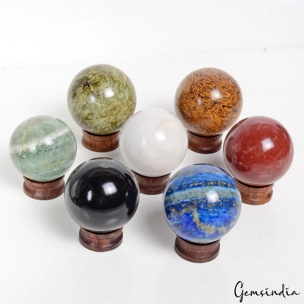 4880 Cts/7 Pcs Natural Untreated Multi Color Gems Crystal Healing Mineral Sphere