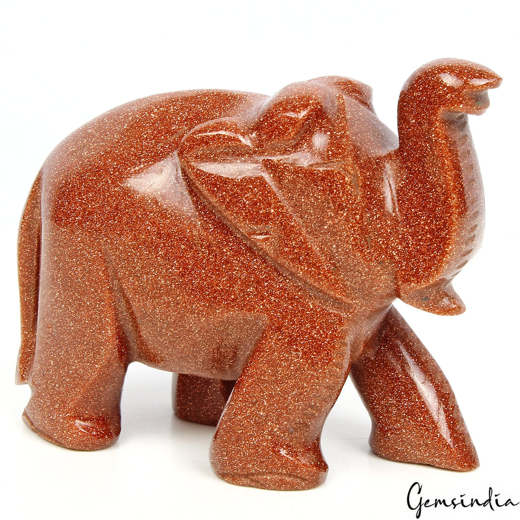 Natural Sunstone Trunk Up Elephant Statue 780 Cts Home Decor Artwork Sculpture