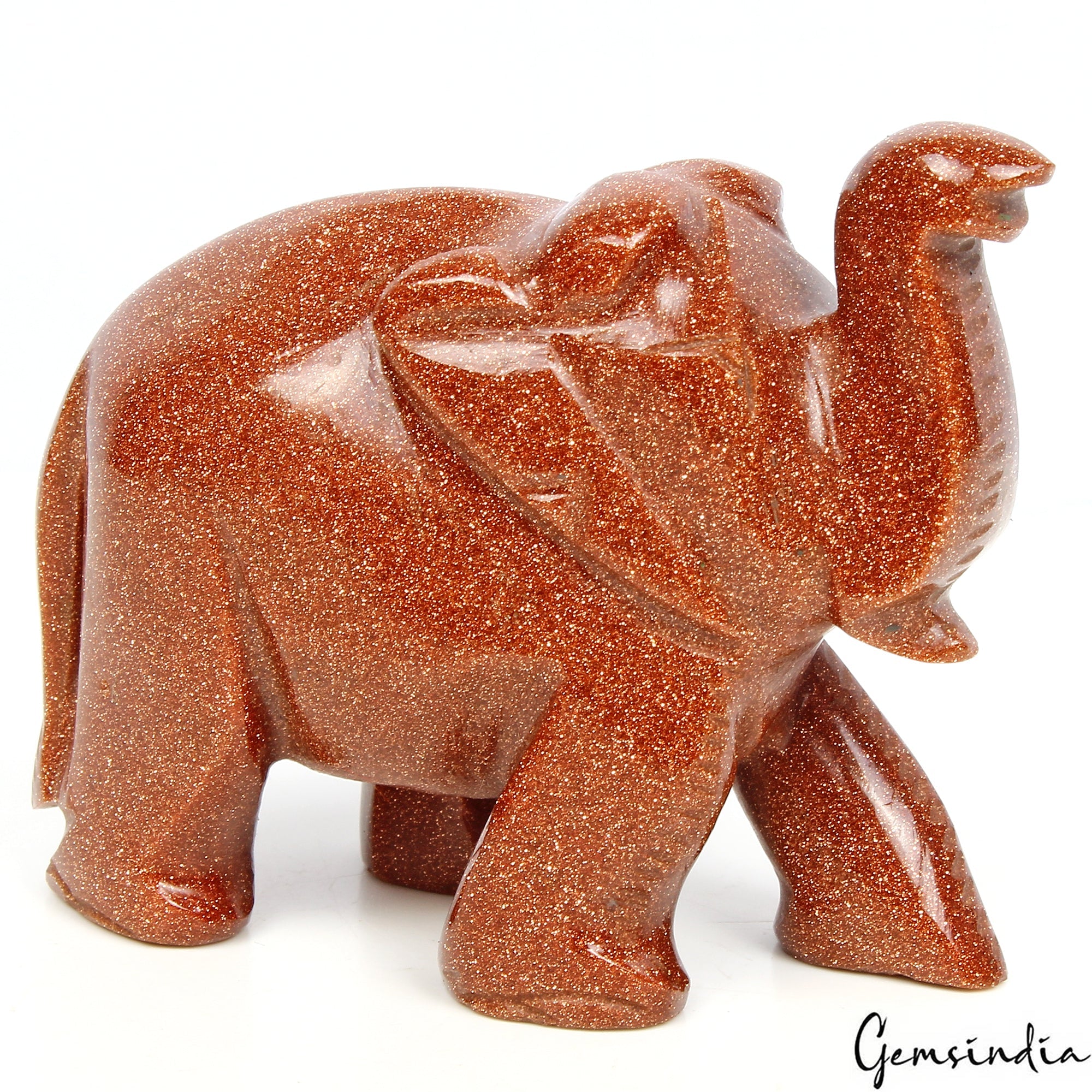 Natural Sunstone Trunk Up Elephant Statue 780 Cts Home Decor Artwork Sculpture
