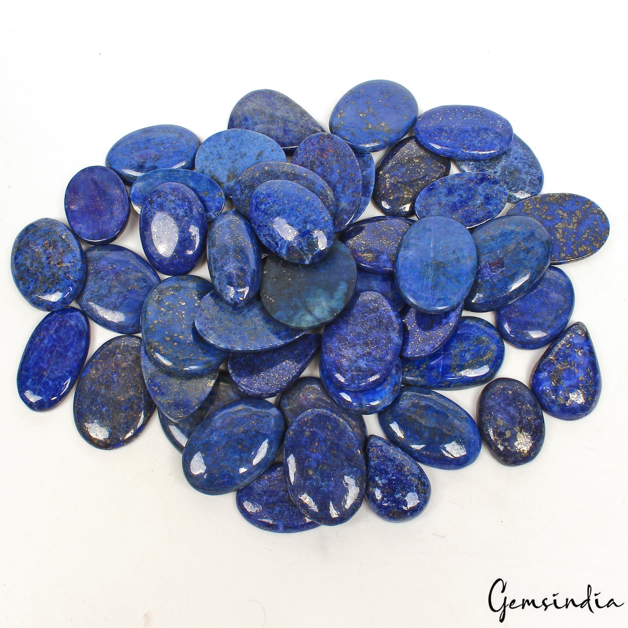 1340 Ct/45 Pcs Natural Blue Gold Pyrite Lapis Lazuli Mix Cab Loose Wholesale Gem