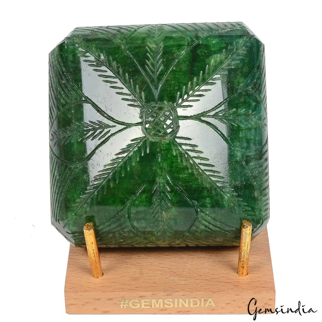 3050 Cts Natural Green Emerald Octagon Hand made Earth Mined Carving Gemstone