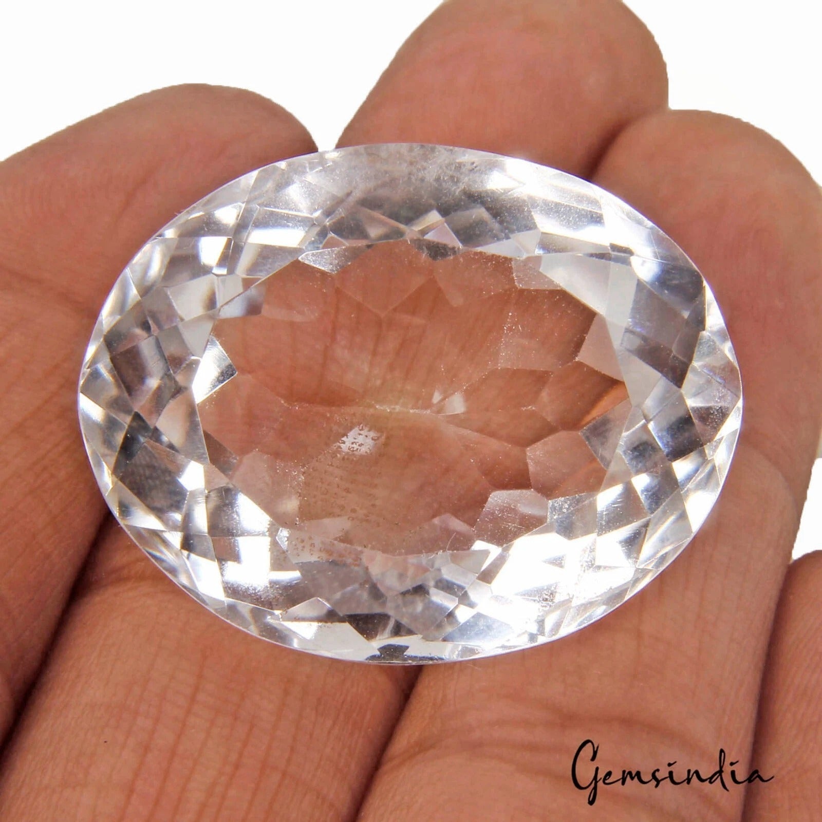 76.10 Cts Natural Untreated White Crystal Quartz Oval Cut Gem For Pendant/Ring