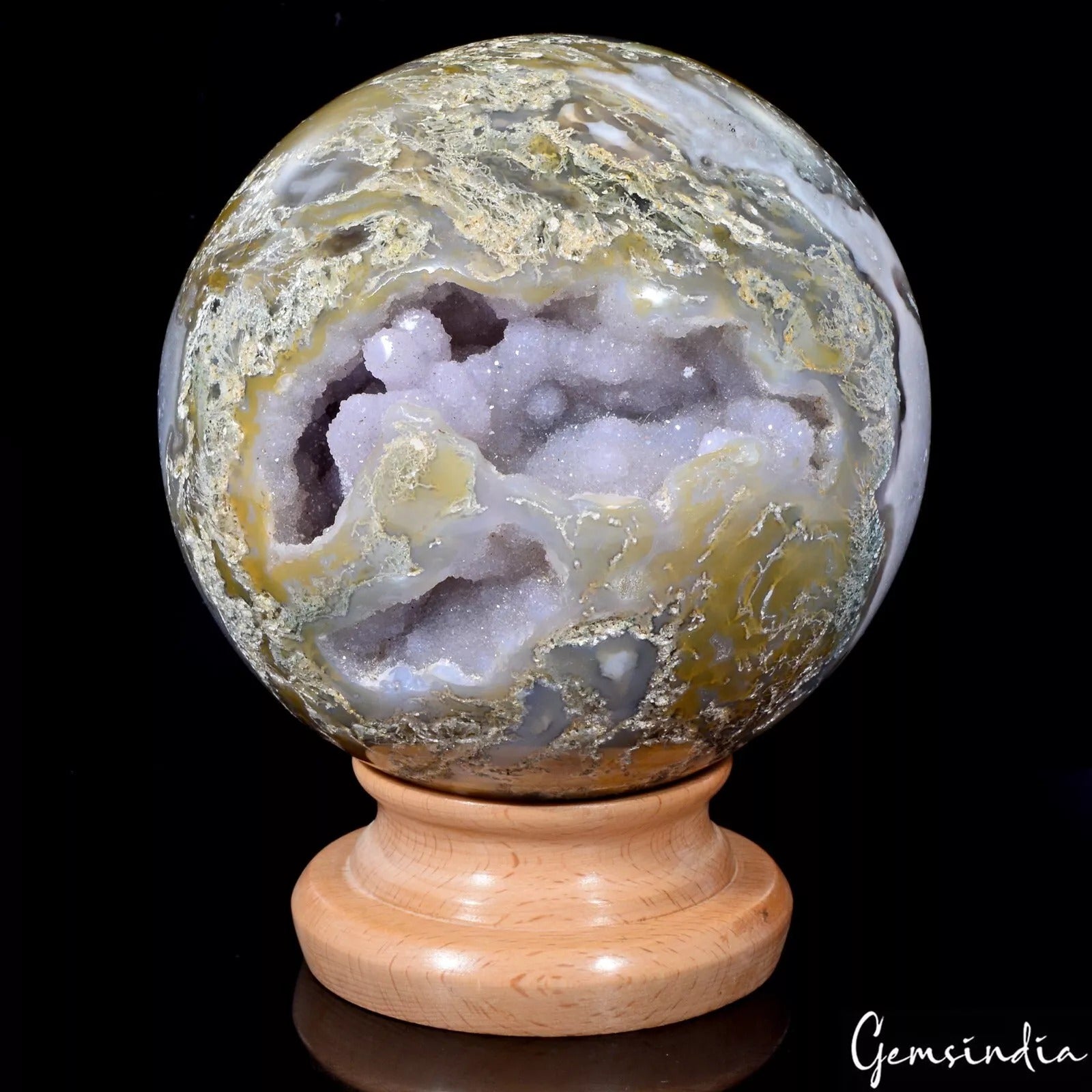 1740 gram Natural Moss Agate Druzy Crystal Sphere Display Healing Decor 4.5 Inch