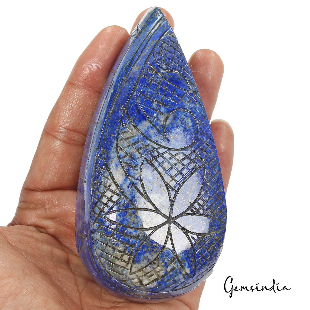 2250 Cts Natural Blue Gold Pyrite Lapis Lazuli Pear Leaf Shape Carved Huge Gem