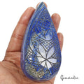 2250 Cts Natural Blue Gold Pyrite Lapis Lazuli Pear Leaf Shape Carved Huge Gem