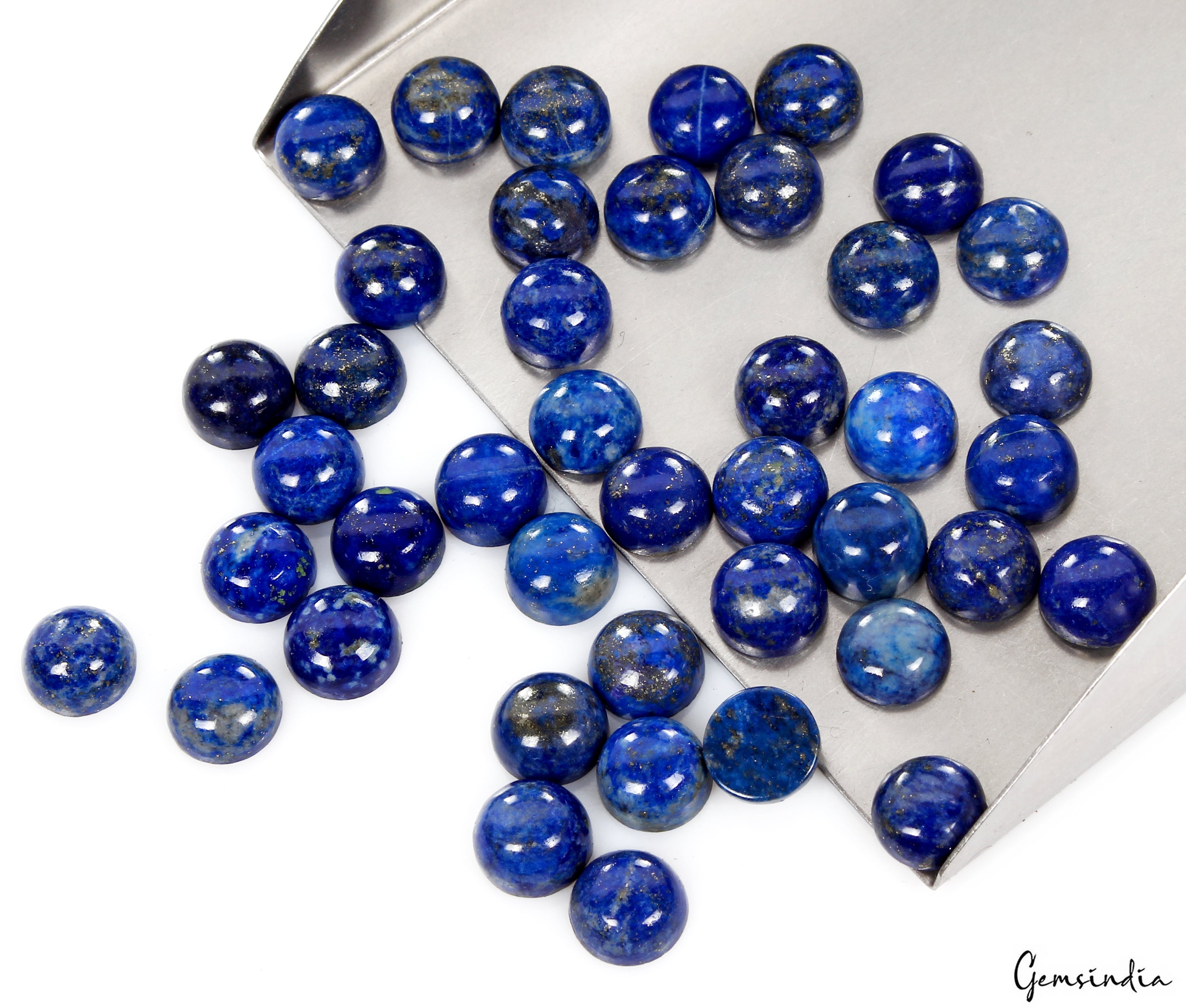 42 Pcs Natural Blue Lapis Lazuli 9mm Round Loose Cabochon Gemstones Lot 142.10Ct