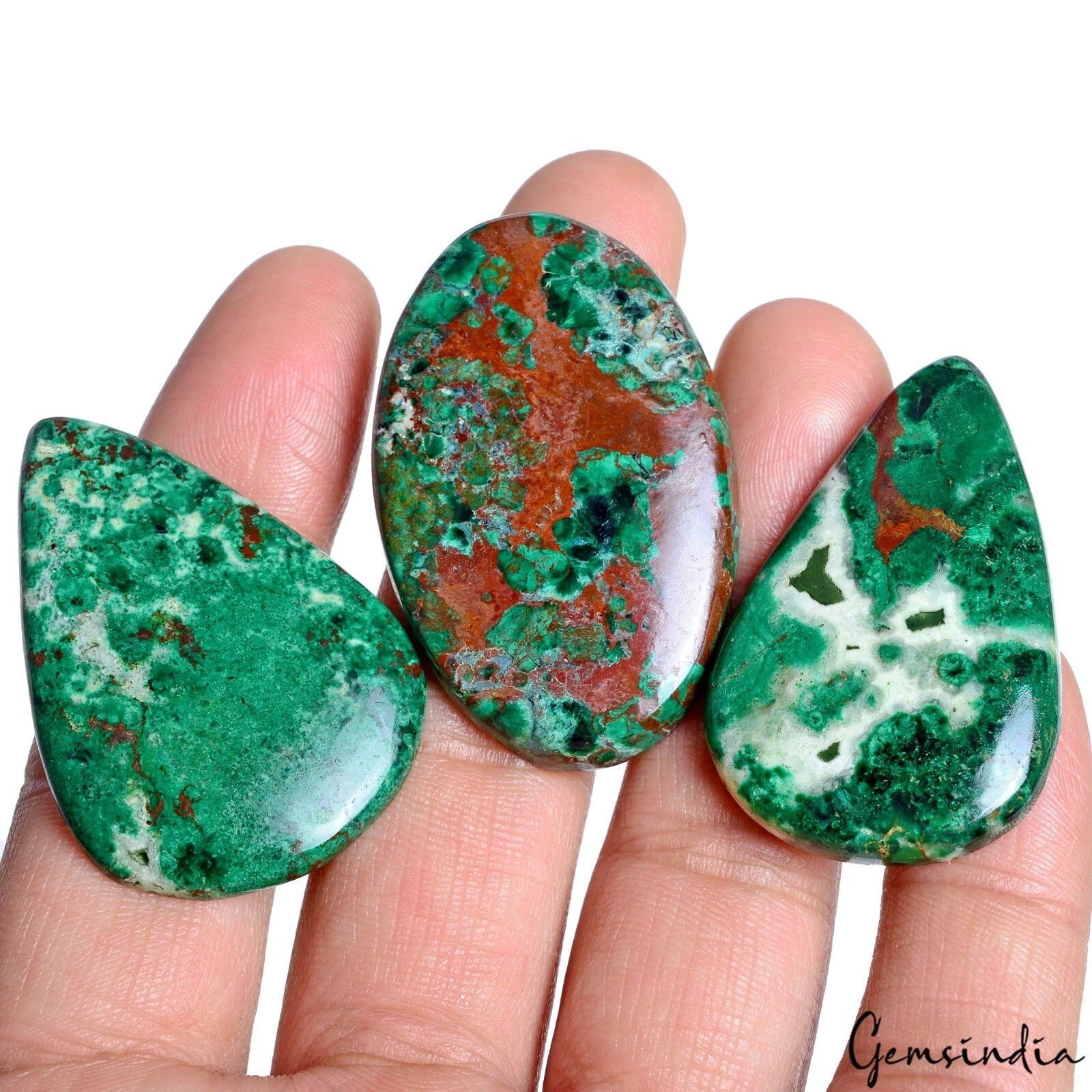 194.50 Cts/3 Pcs Natural Untreated Bi-Color Chrysocolla Azurite Mix Cab Gems Lot