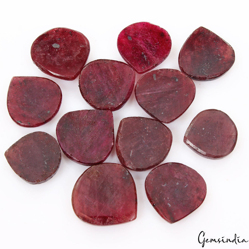 12 Pcs Natural Dark Red Ruby Heart Checker Cut 21-27mm Gemstones w/Flat Back