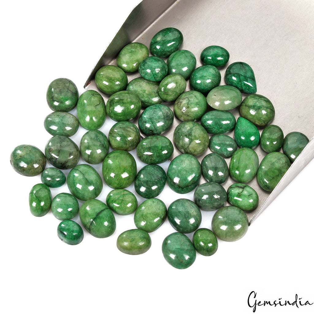 380 Ct/50 Pcs Natural Brazilian Green Emerald Mix Cab Loose Gems Lot For Jewelry