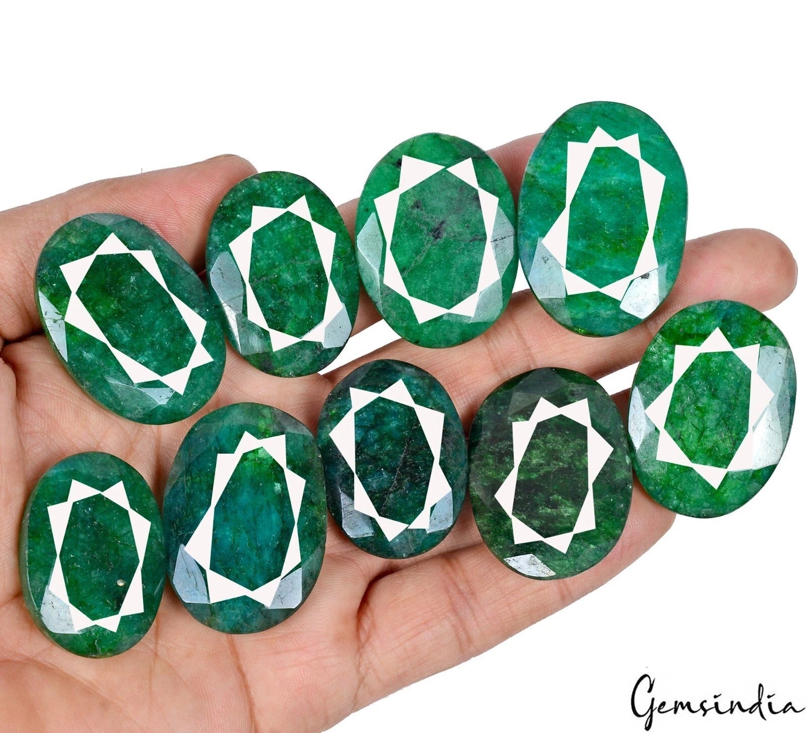 Natural Zambian Green Emerald Oval Faceted Cut Loose Gemstones Lot 700Ct/33-40mm