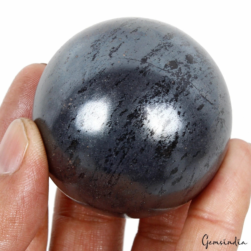 1800 Cts Natural Untreated Grey Gun Metal Healing Crystal Mineral Sphere W Stand