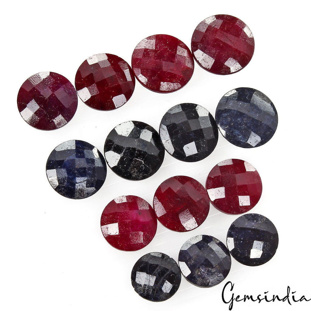 14 Pcs Natural Ruby Sapphire Round Checker Cut 12-16mm Loose Gemstones~ 179.30Ct