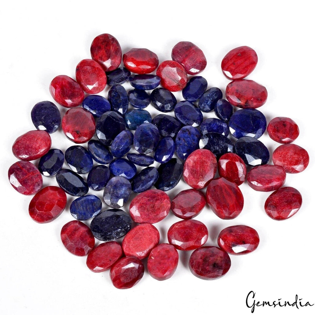 Certified 800 Ct/63 Pcs Natural Red Ruby Blue Sapphire Oval Cut Gems For Jewelry