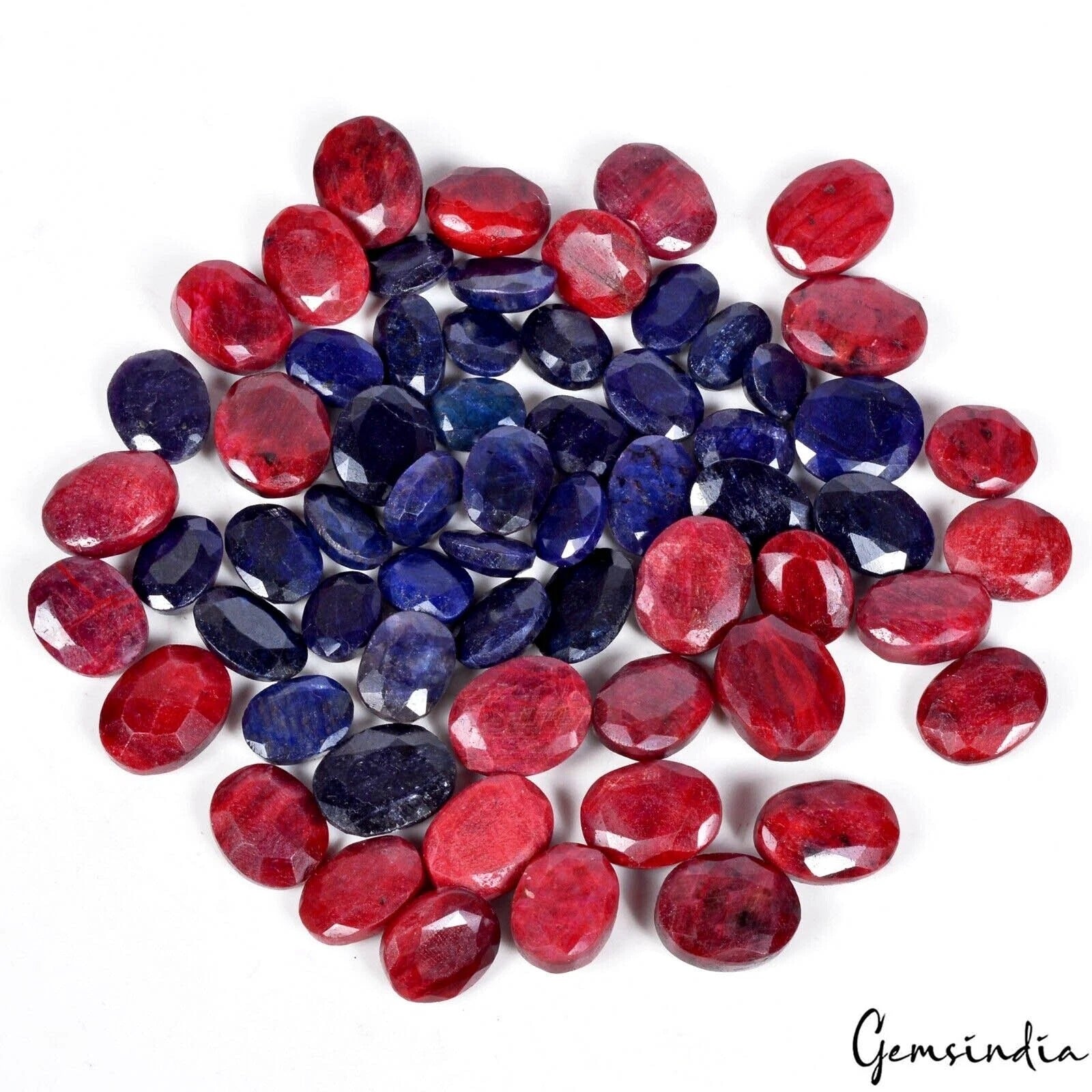 Certified 800 Ct/63 Pcs Natural Red Ruby Blue Sapphire Oval Cut Gems For Jewelry