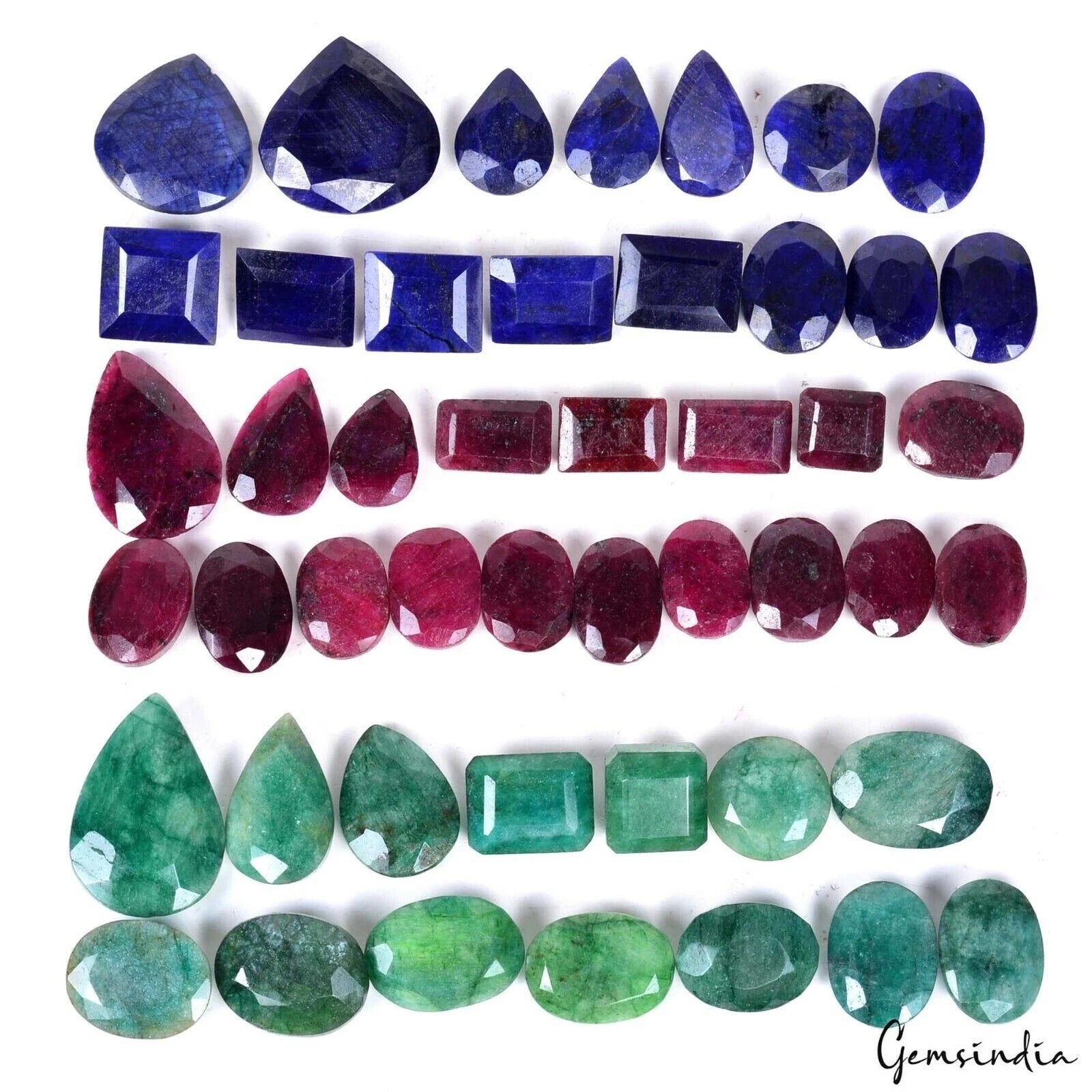 Certified 1300 Ct Natural Multi Color Emerald Ruby Sapphire Mix Cut Loose Gems