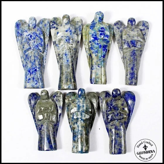 7Pc Healing Crystal Carved Pocket Lapis Gem Guardian Peace Angel Figurines Reiki