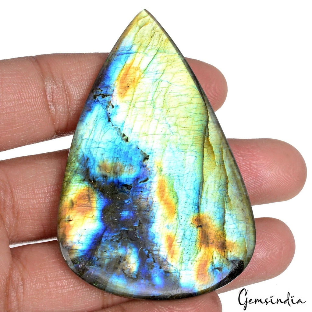 Certified 198.40 Cts Natural Untreated Blue Green Shine Labradorite Pear Cab Gem
