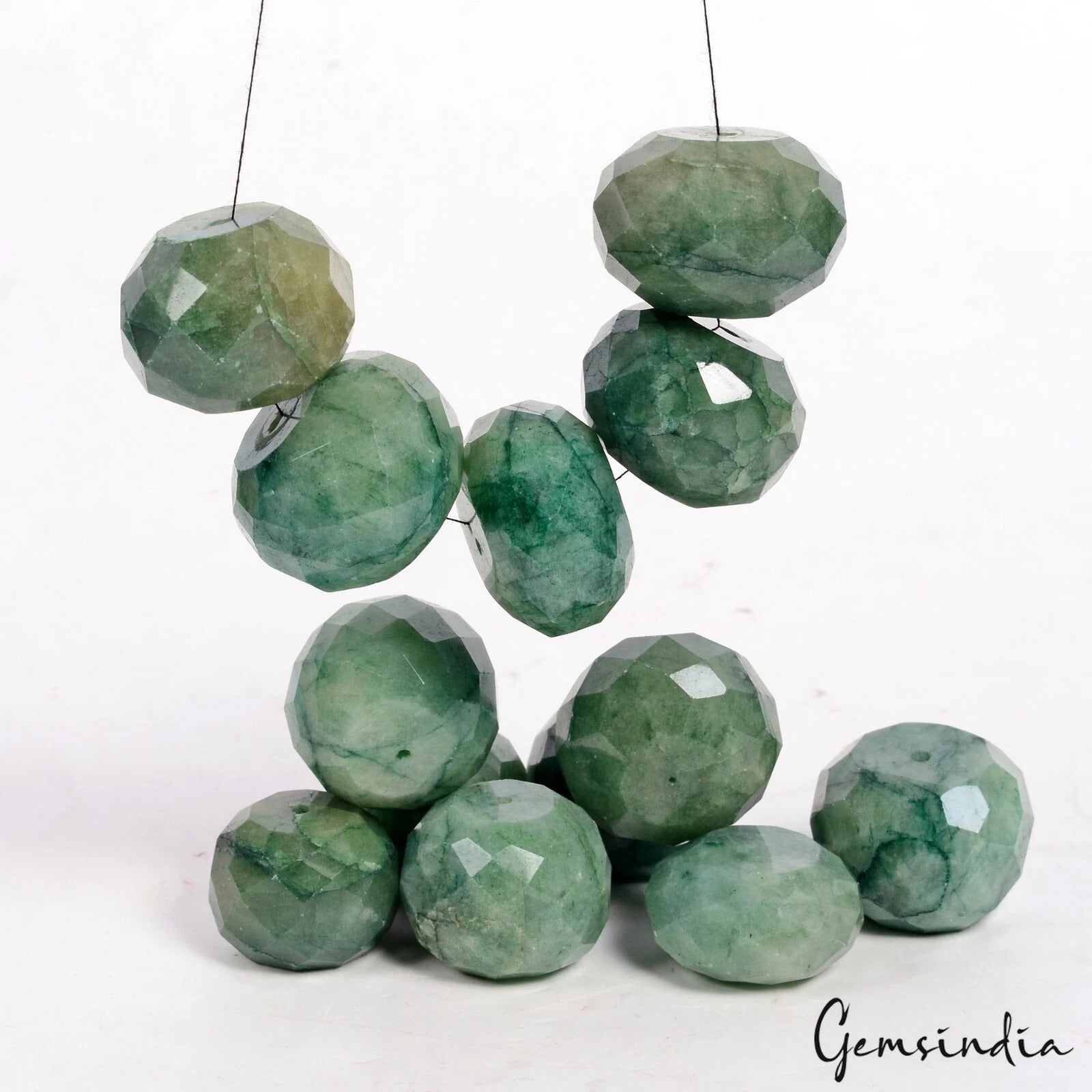 1000 Ct/13 Pcs Natural Green Emerald Round Checker Cut Loose Beads For Jewelry