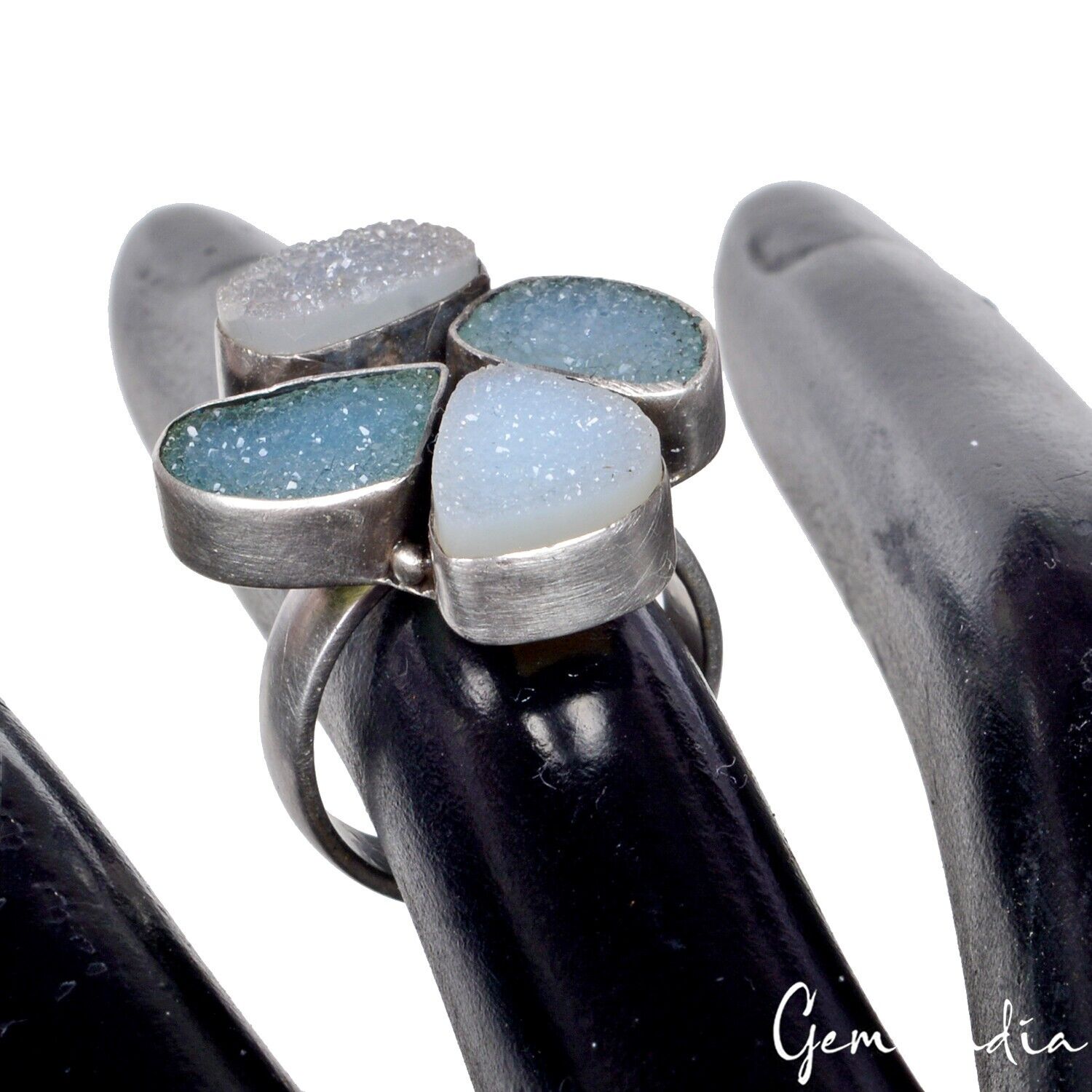 9 Gm Beautiful Onyx Druzy Glittery Handmade Silver Ring Jewelry For Women~6.5 US