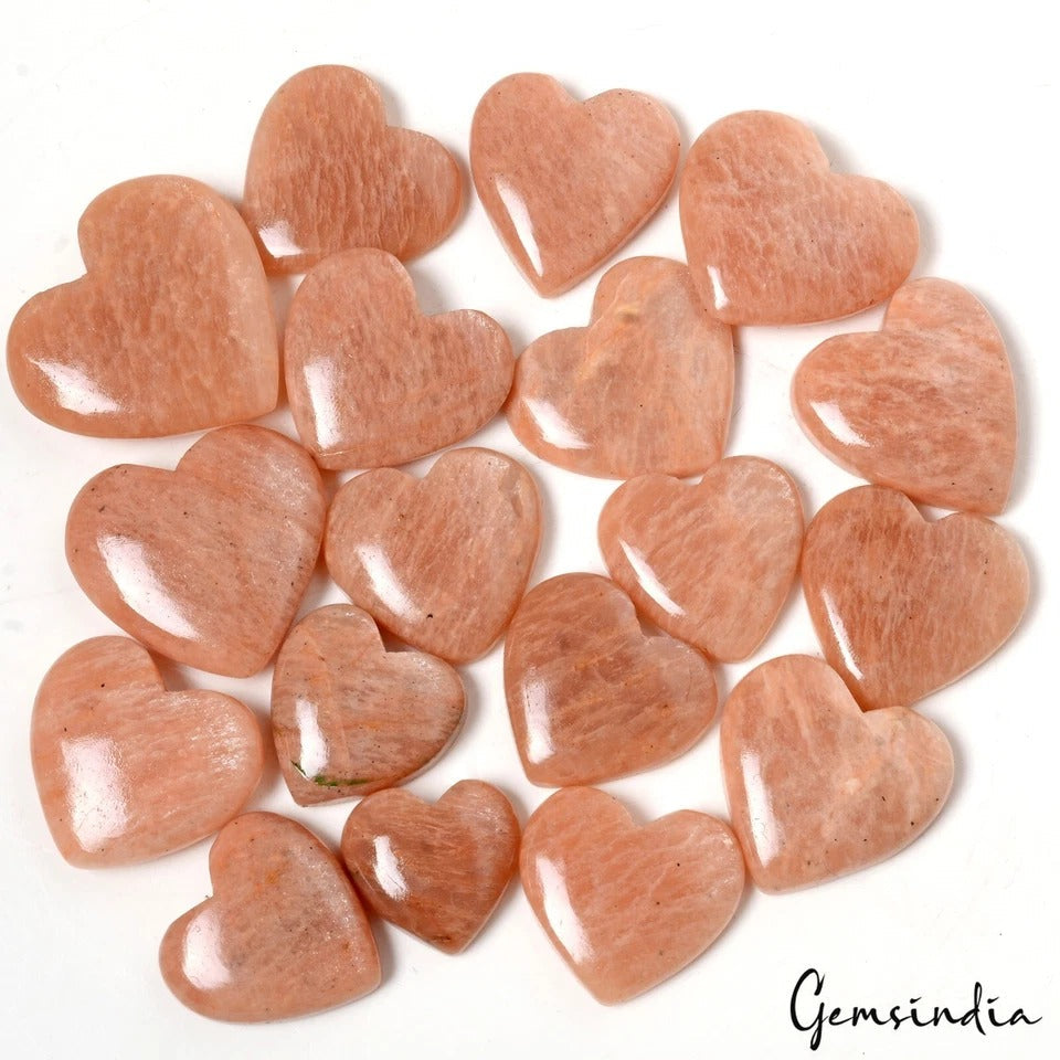 550 Ct/18 Pcs Natural Untreated Peach Amazonite Heart Shape Cab Gems For Jewelry
