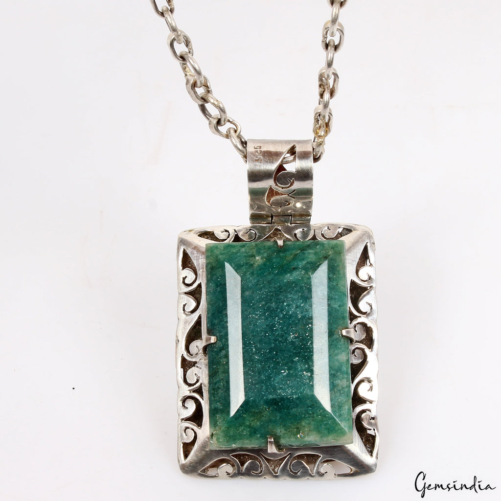 24 Gms Certified Natural Green Emerald Handmade 925 Sterling Silver Huge Pendant