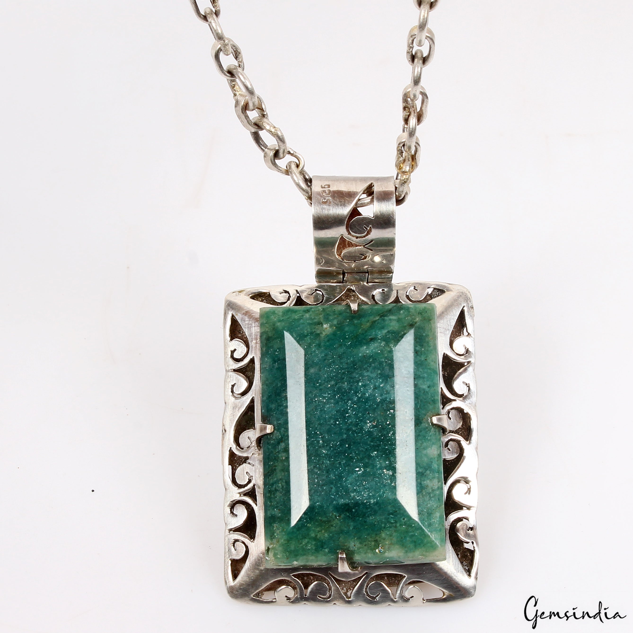 24 Gms Certified Natural Green Emerald Handmade 925 Sterling Silver Huge Pendant