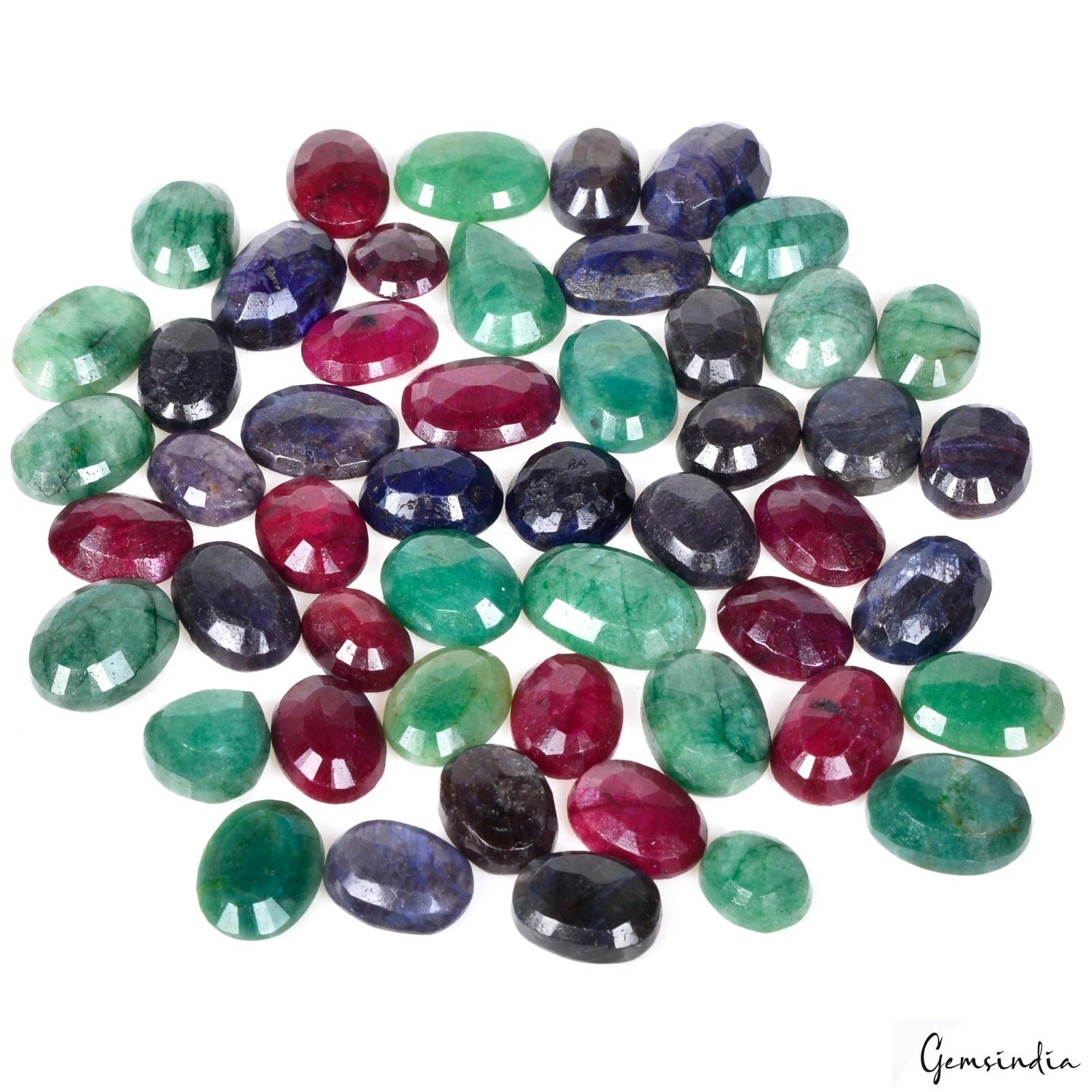 620 Ct/51 Pcs Natural Ruby Emerald Sapphire Mix Cut Loose Faceted Gemstones Lot