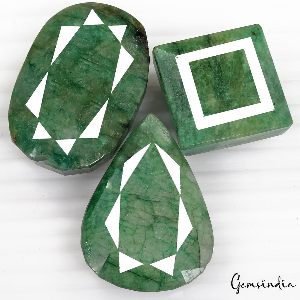 850 Cts/3 Pcs Natural Brazilian Green Emerald Mix Cut Loose Wholesale Gems Lot