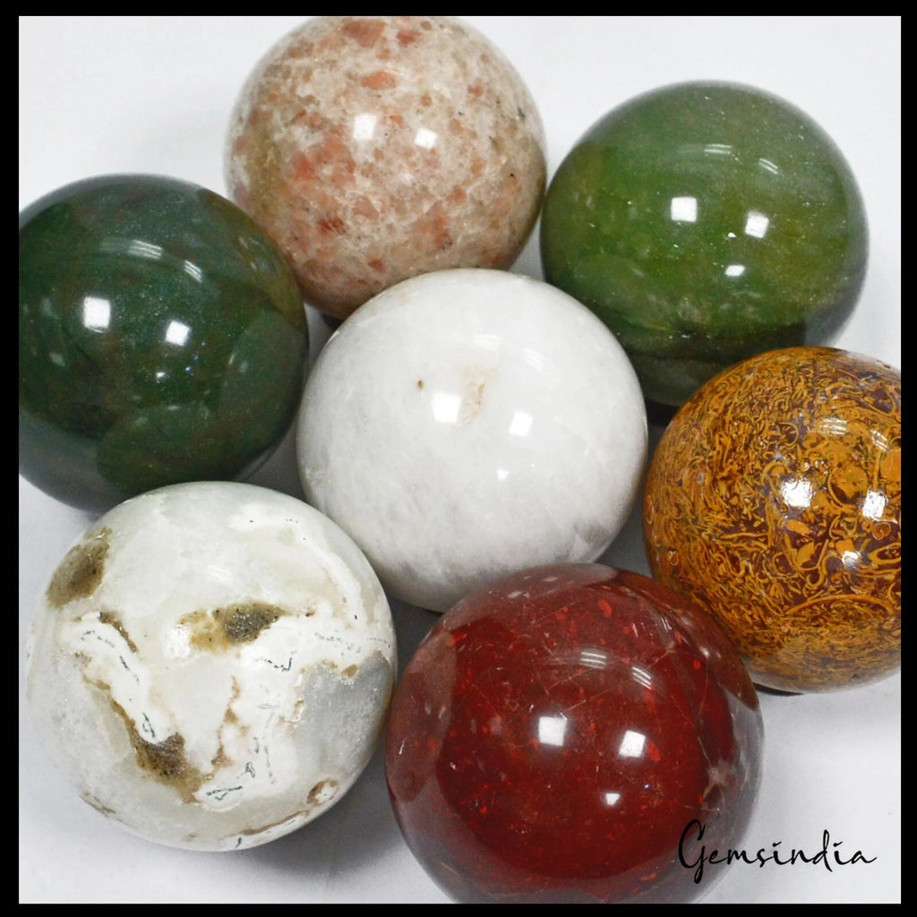 Multi-Gemstone Sphere, Untreated — 7 Pieces, 55mm to 57mm, 1.78 Kg (8900 Ct)