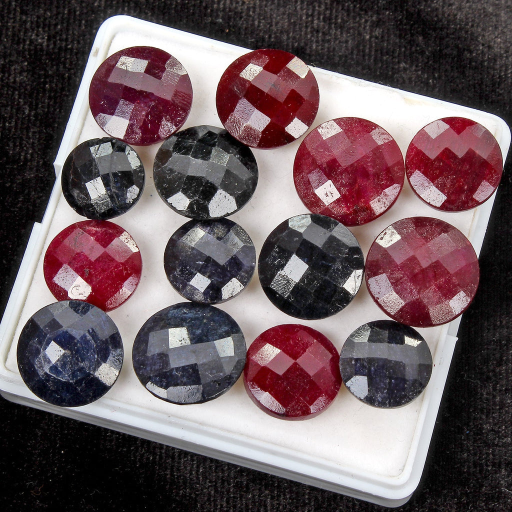 14 Pcs Natural Ruby Sapphire Round Checker Cut 12-16mm Loose Gemstones~ 179.30Ct