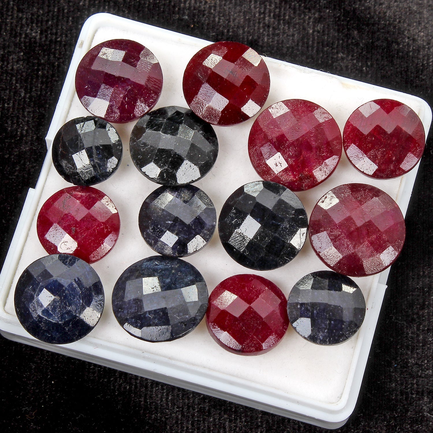 14 Pcs Natural Ruby Sapphire Round Checker Cut 12-16mm Loose Gemstones~ 179.30Ct