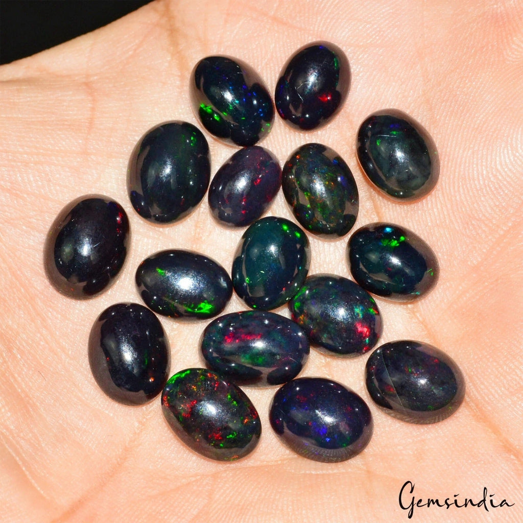 35.10 Ct/16 Pcs Natural Untreated Ethiopian Multi Shine Black Opal Oval Cab Gems