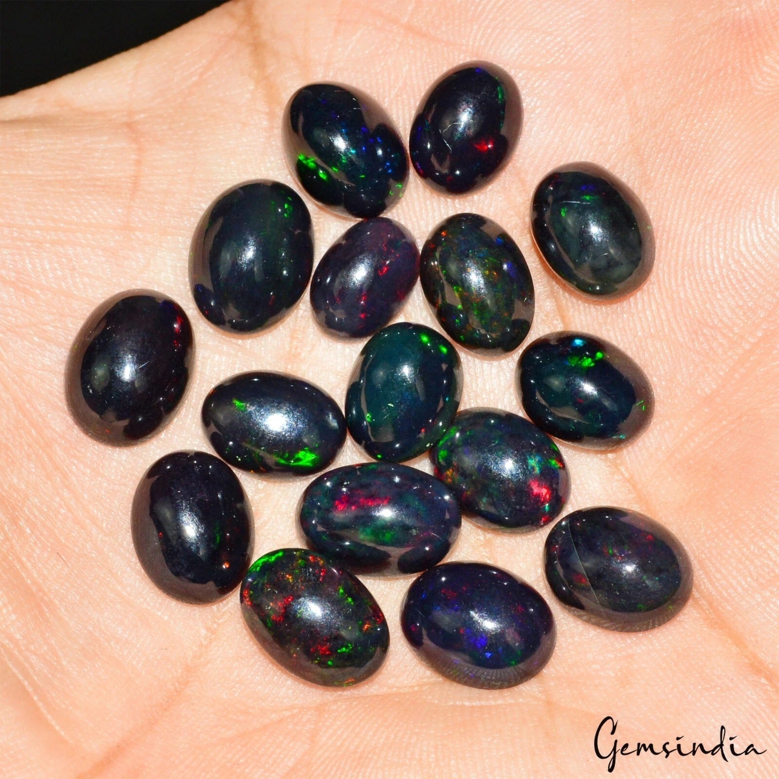 35.10 Ct/16 Pcs Natural Untreated Ethiopian Multi Shine Black Opal Oval Cab Gems