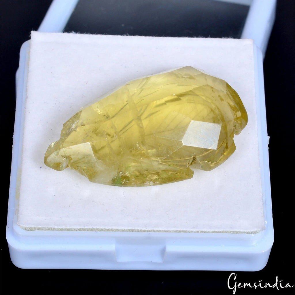 71.40 Ct Natural Untreated Lemon Quartz Citrine Leaf Hand Carved Gem For Pendant
