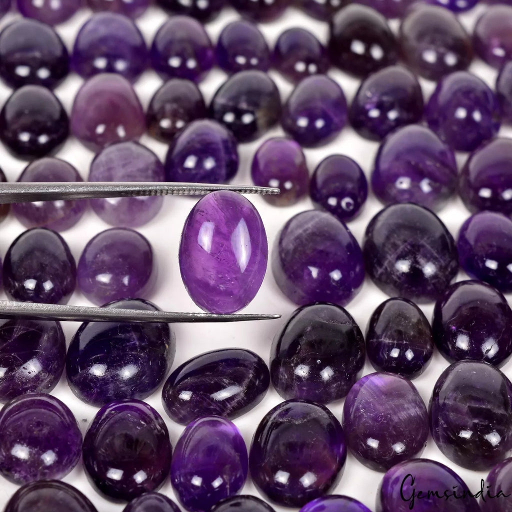 100 Pc Natural Rich Purple Amethyst 11-15mm Oval Cab Gemstones Wholesale ~570 Ct