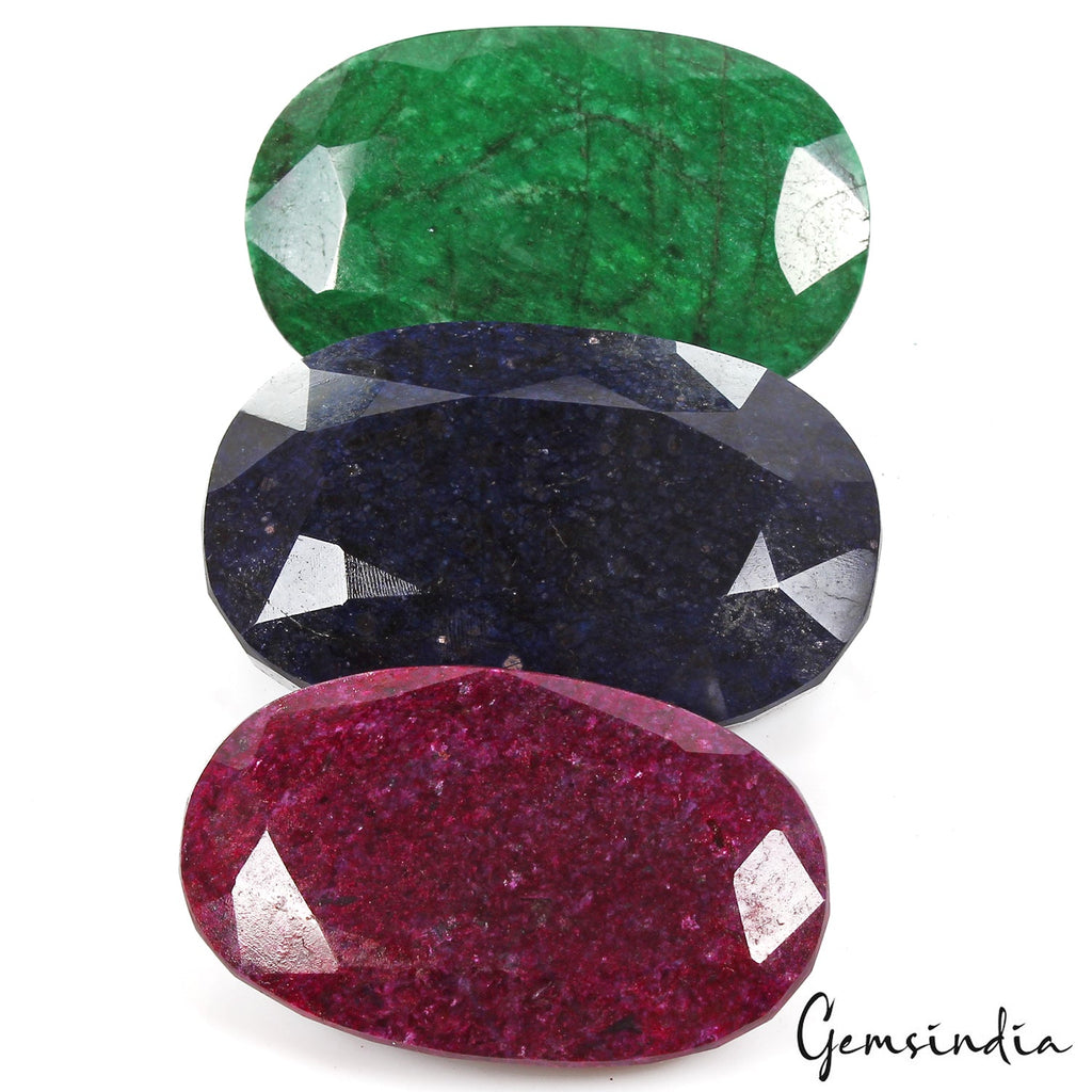 4120 Cts Natural Ruby, Sapphire & Emerald Oval Cut Loose Gemstones Lot 81-92mm