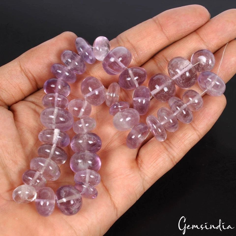 Natural Untreated Purple Amethyst Round Cabochon Center Drilled Bead Strand~13"