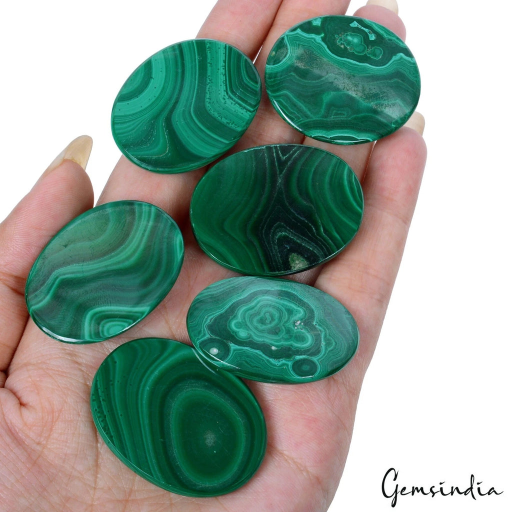 Malachite Lot, Cabochon, Untreated, Green — 6 Pieces, 35mm to 37mm, 480 Ct, Madagascar