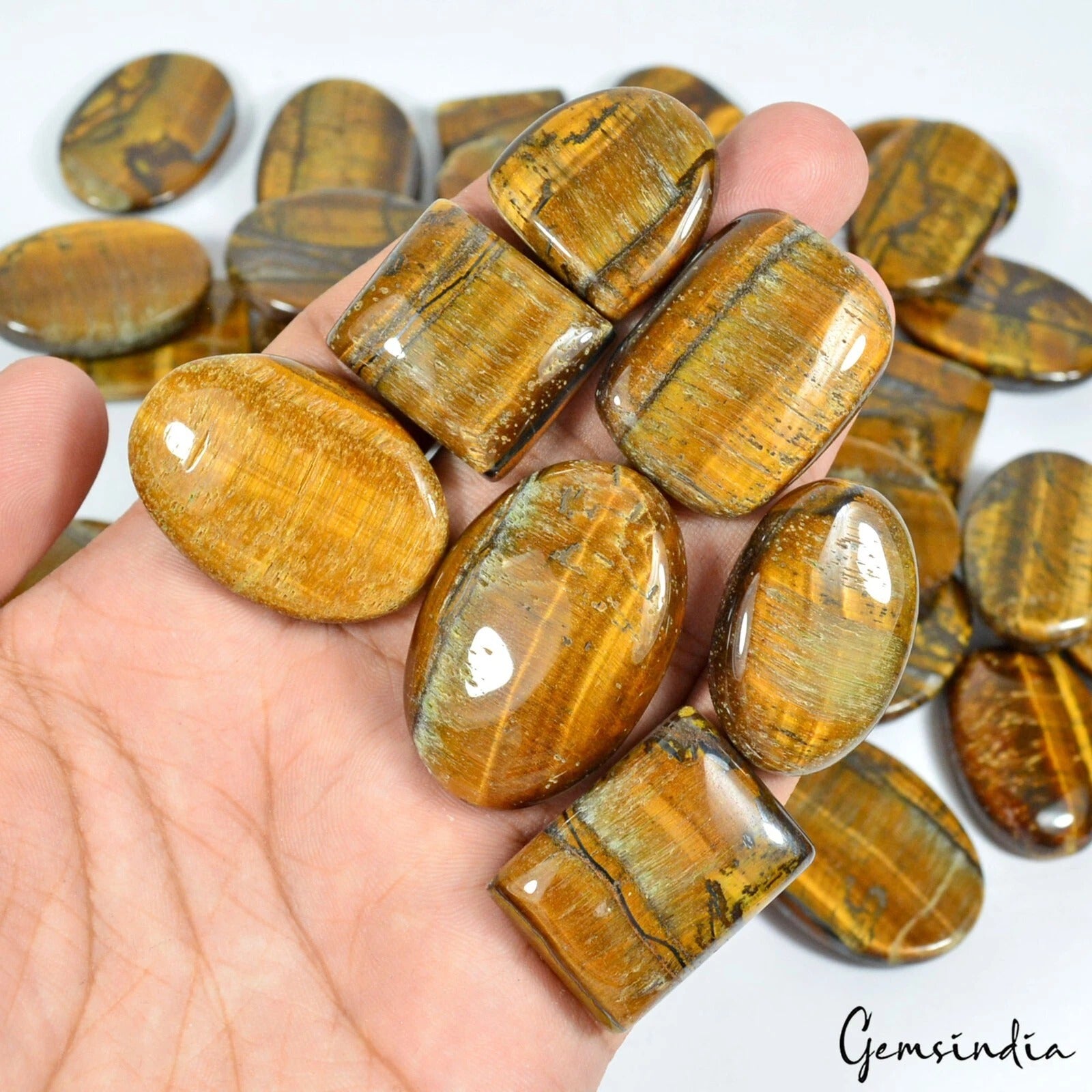 Tiger Eye Lot, Cabochon, Untreated, Brown — 42 Pieces, 25mm to 46mm, 2500 Ct, Madagascar