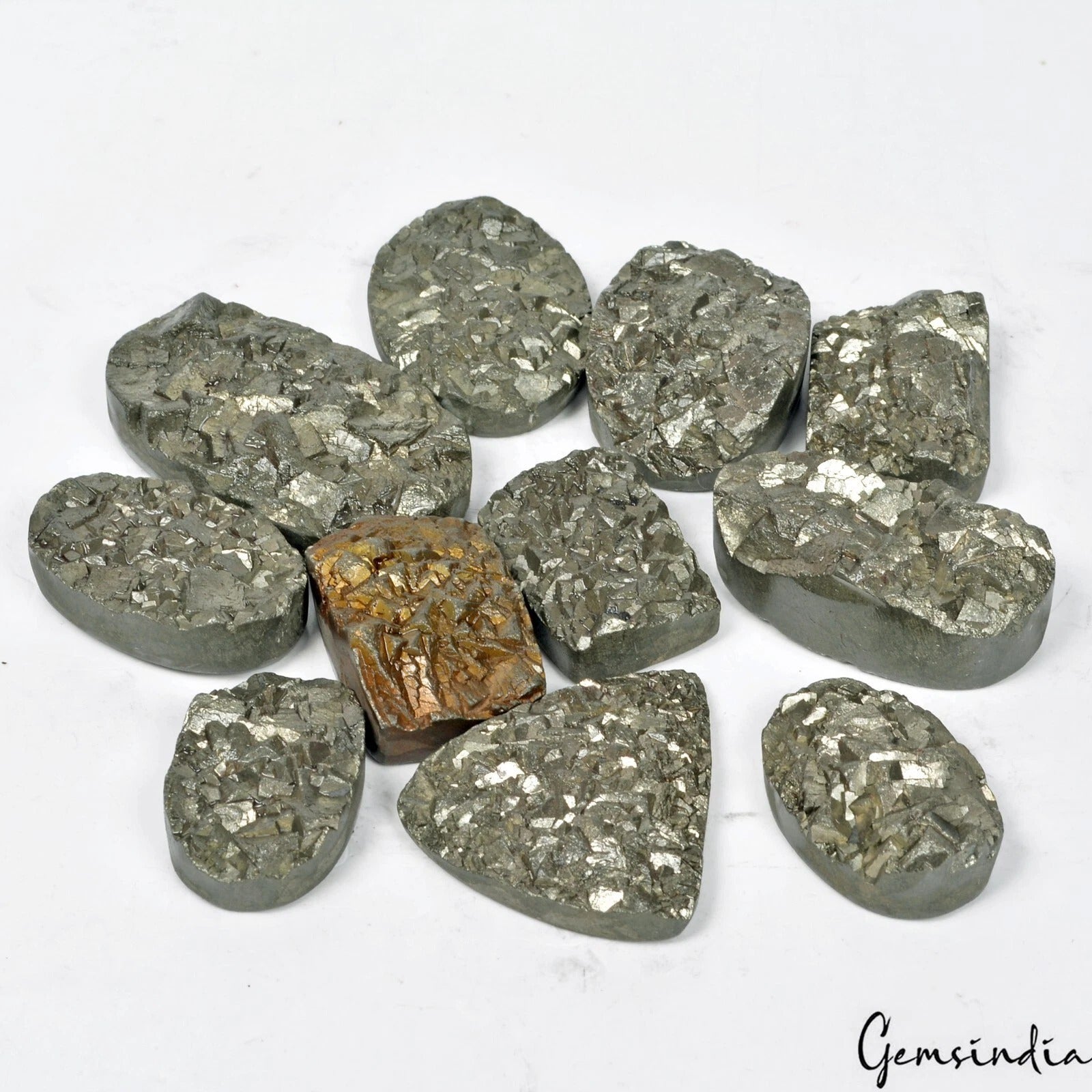 1680 Ct/11 Pcs Natural Untreated Gold Pyrite Druzy Mix Cut Loose Wholesale Gems