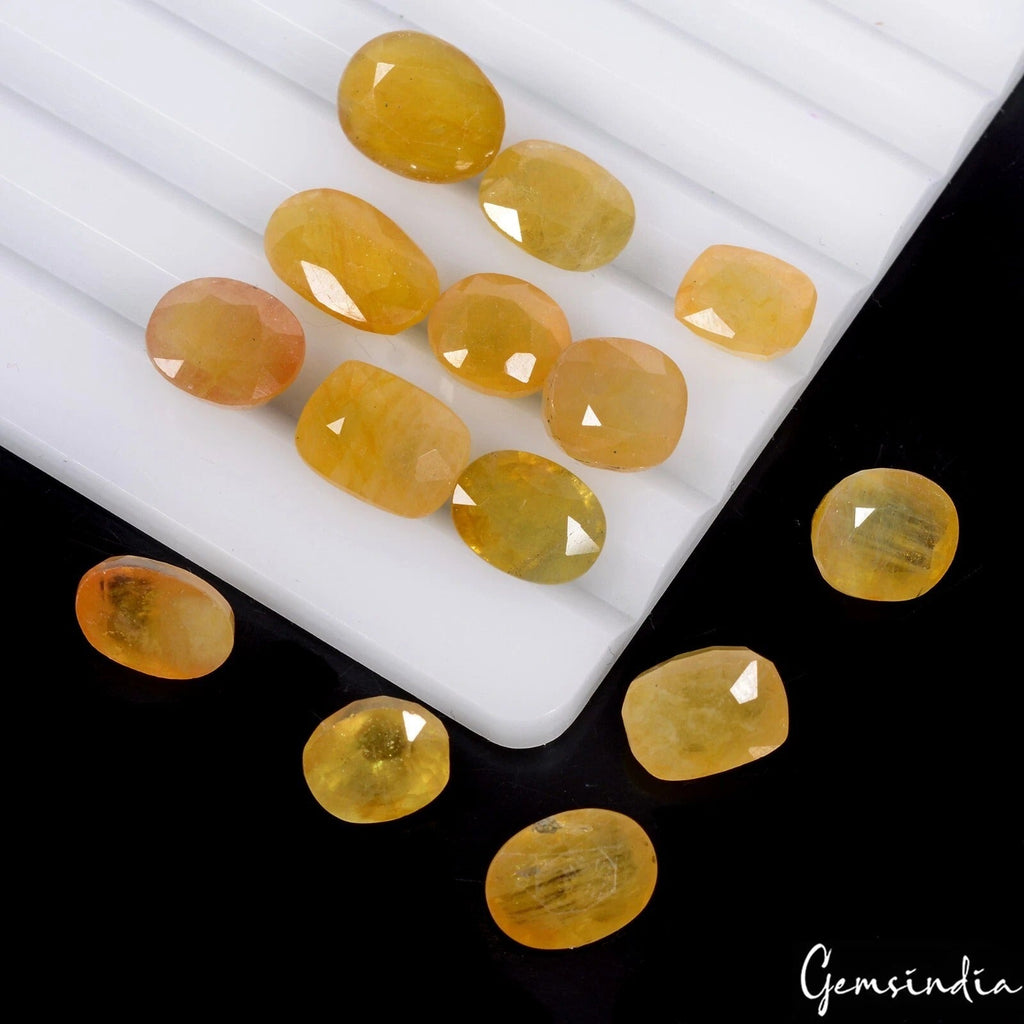 Certified 57 Cts/14 Pcs Natural Ceylon Yellow Sapphire Mix Cut Gems For Jewelry