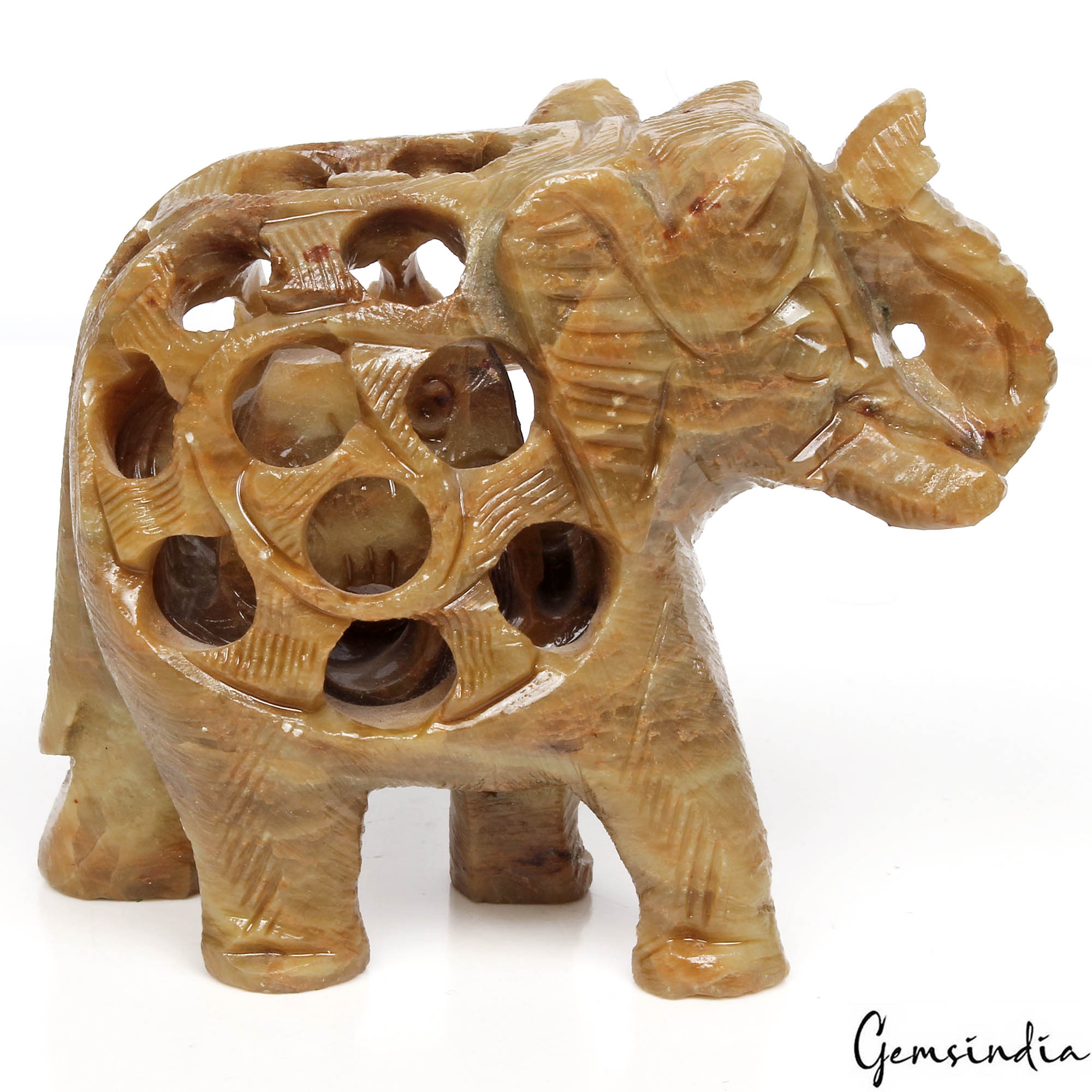 785 Ct Soapstone Carved Elephant -Baby Inside Mother's Tummy Sculpture/Home Deco