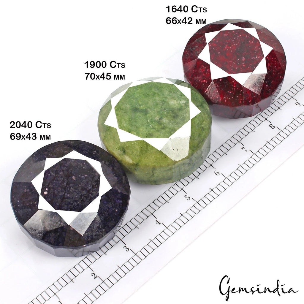 Ruby Lot, Loose Gemstone, Round Cut, Color Enhanced — 3 Pieces, 66mm to 70mm, 5570 Ct, Madagascar